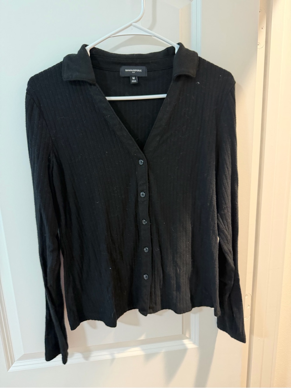Banana Republic Black Ribbed Button-Down Long Sleeve Shirt
